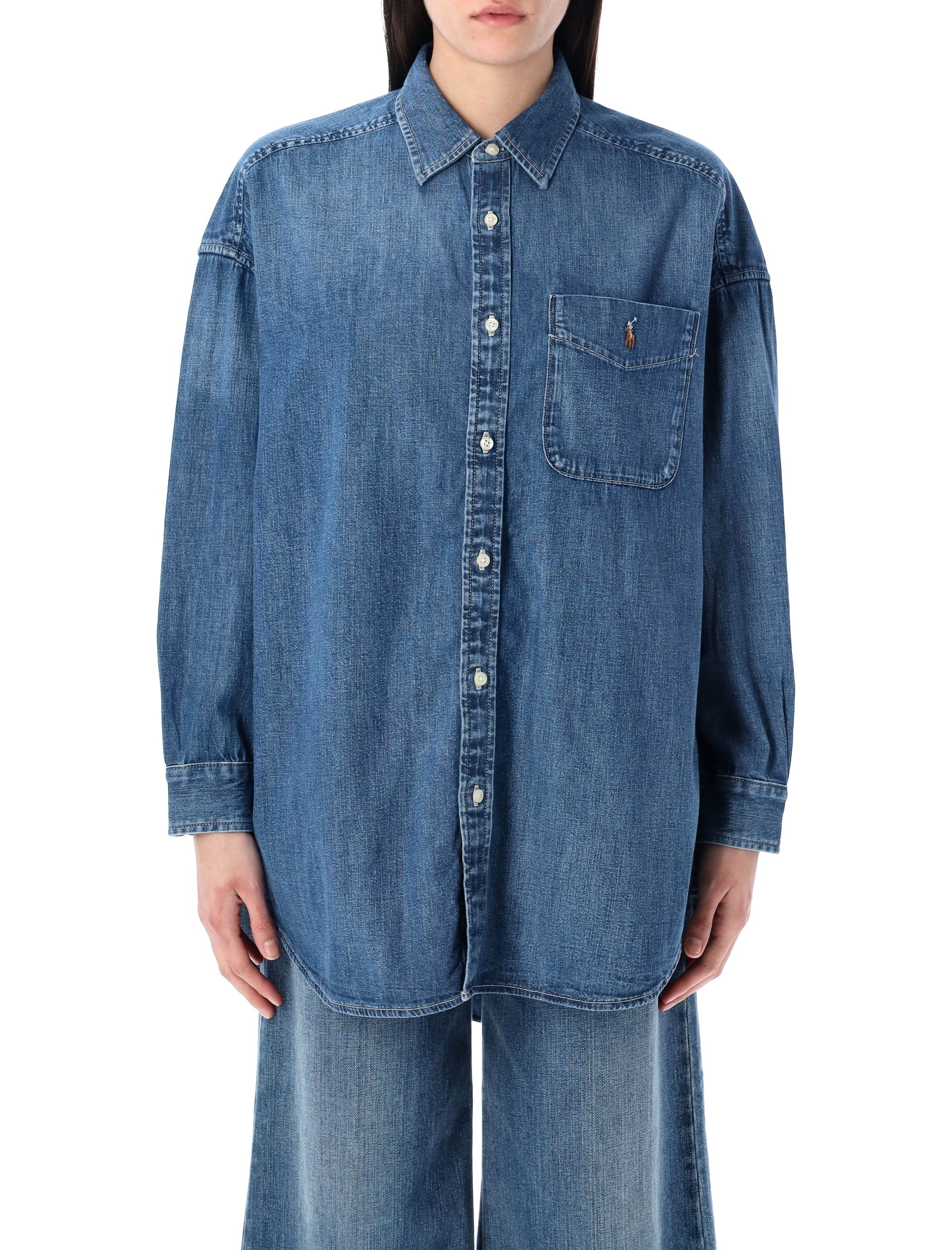 Oversized Denim Overshirt With Spread Collar
