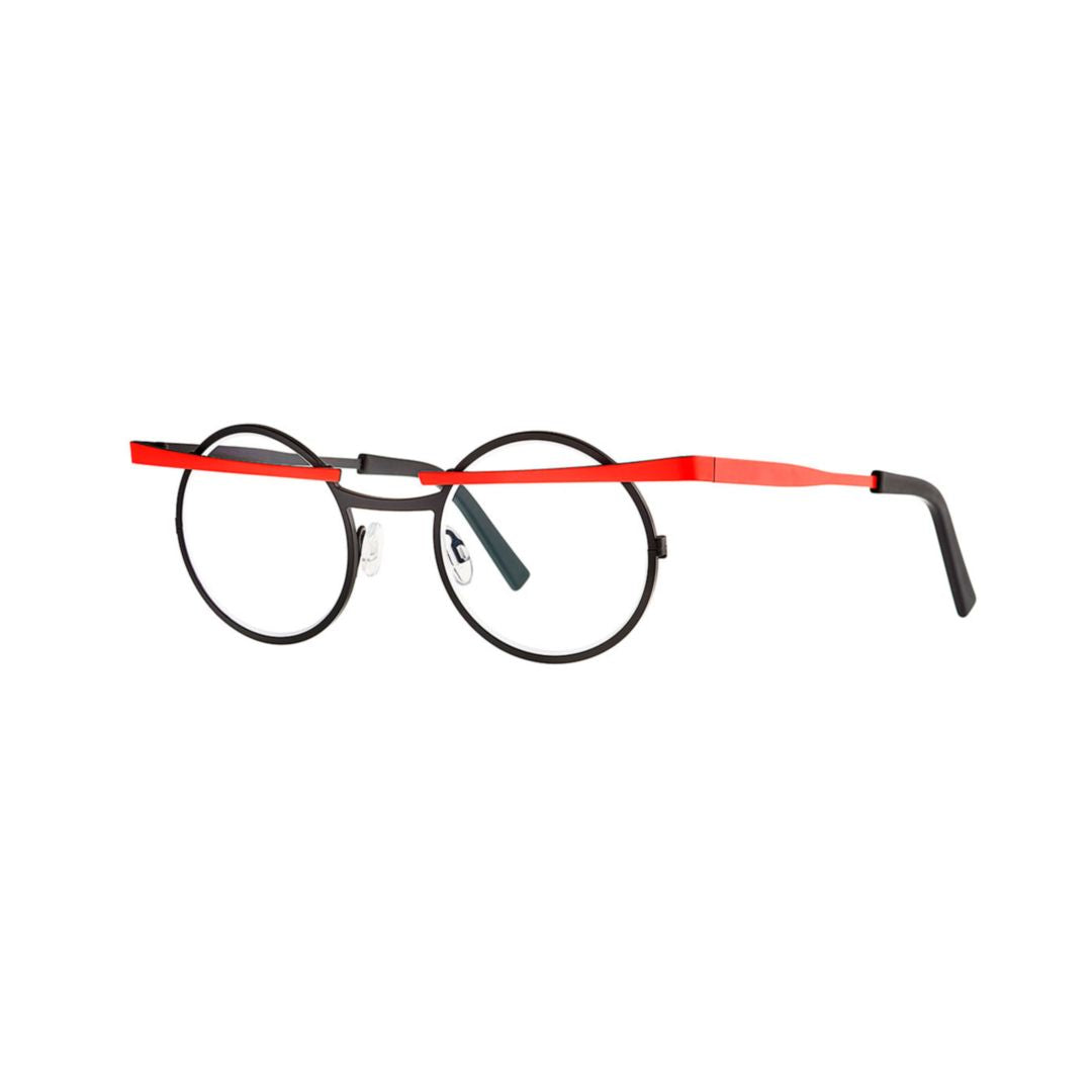 Toji 458 C 305+5 Round Black Metal Eyeglasses with Red Top Bar
