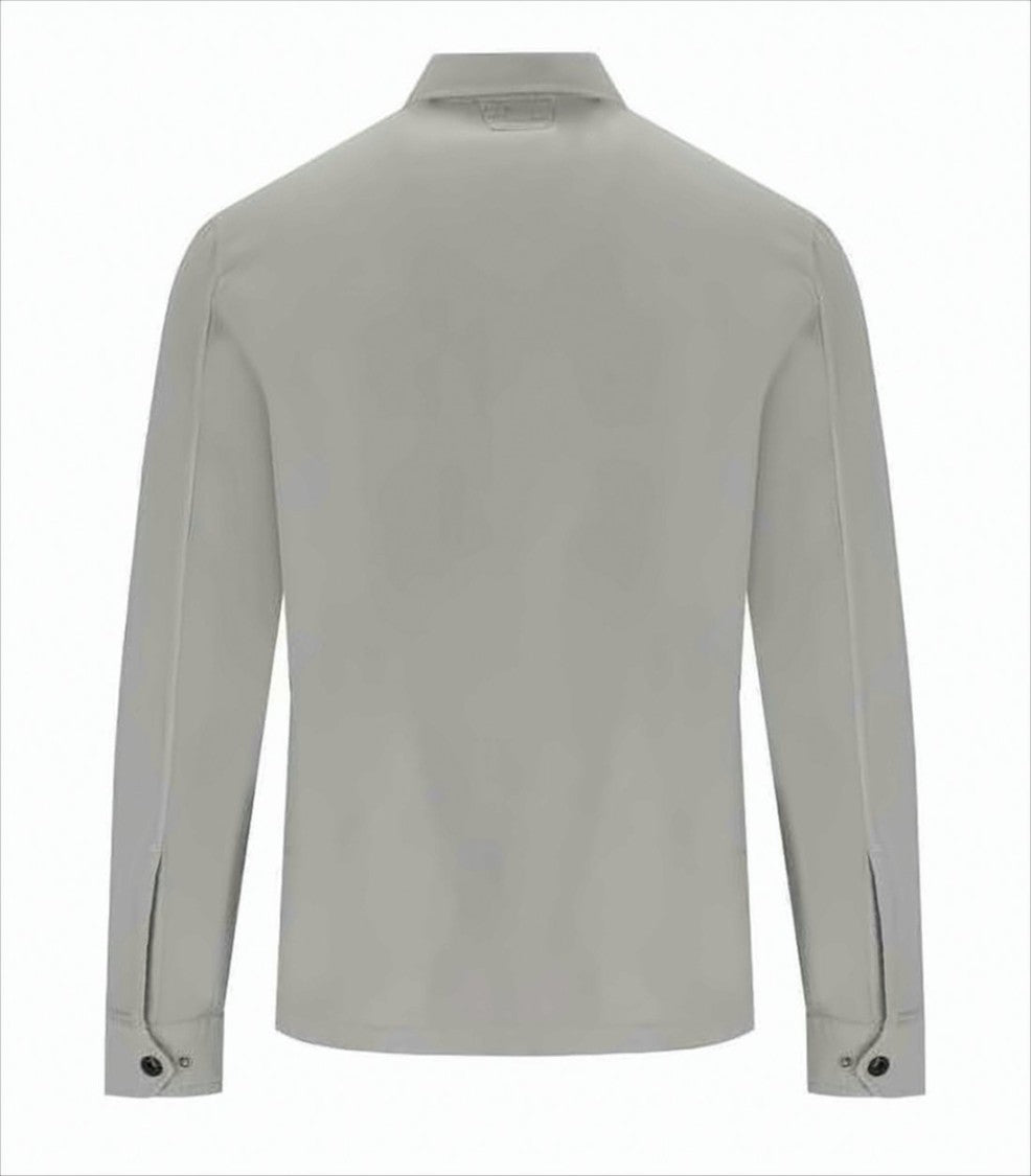 Long-Sleeve Grey Shirt With Classic Collar And Dual Chest Pockets