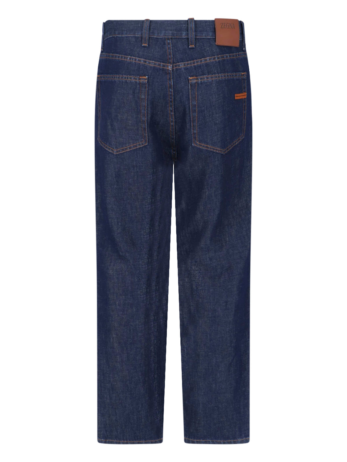 Blue Mid-Rise Cotton-Linen Straight Leg Jeans