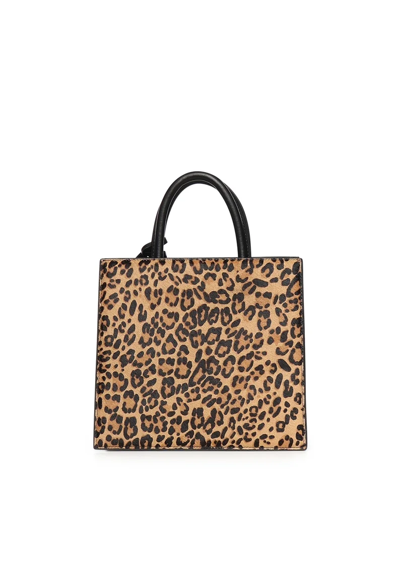 Structured Rectangular Handbag with Bold Leopard Print