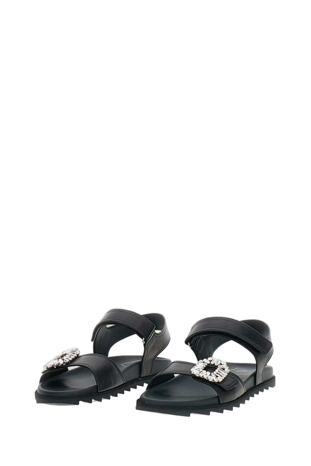 Black Sandals with Crystal Embellishment and Ankle Strap