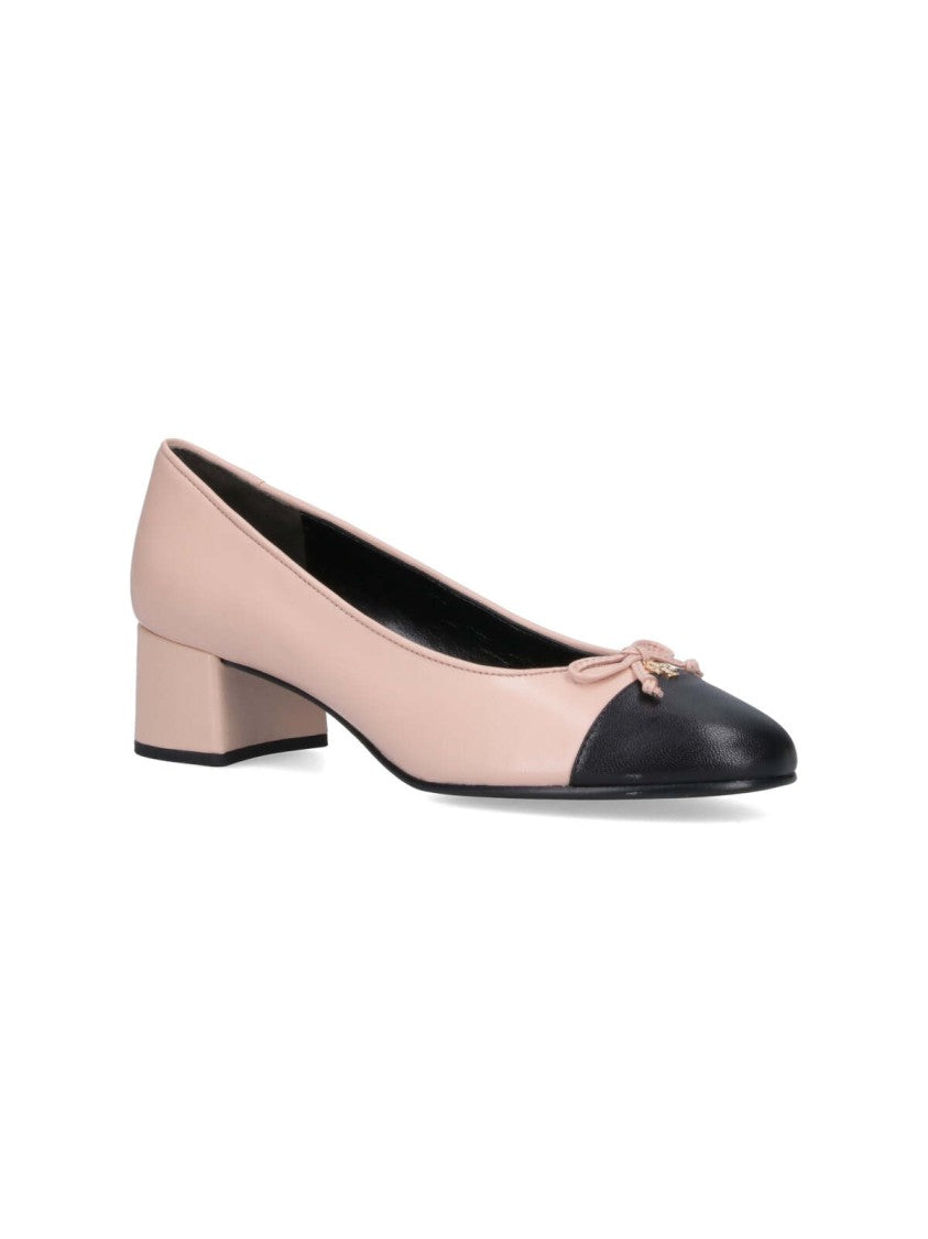 Pink Hammered Leather Bow Pumps – Pink