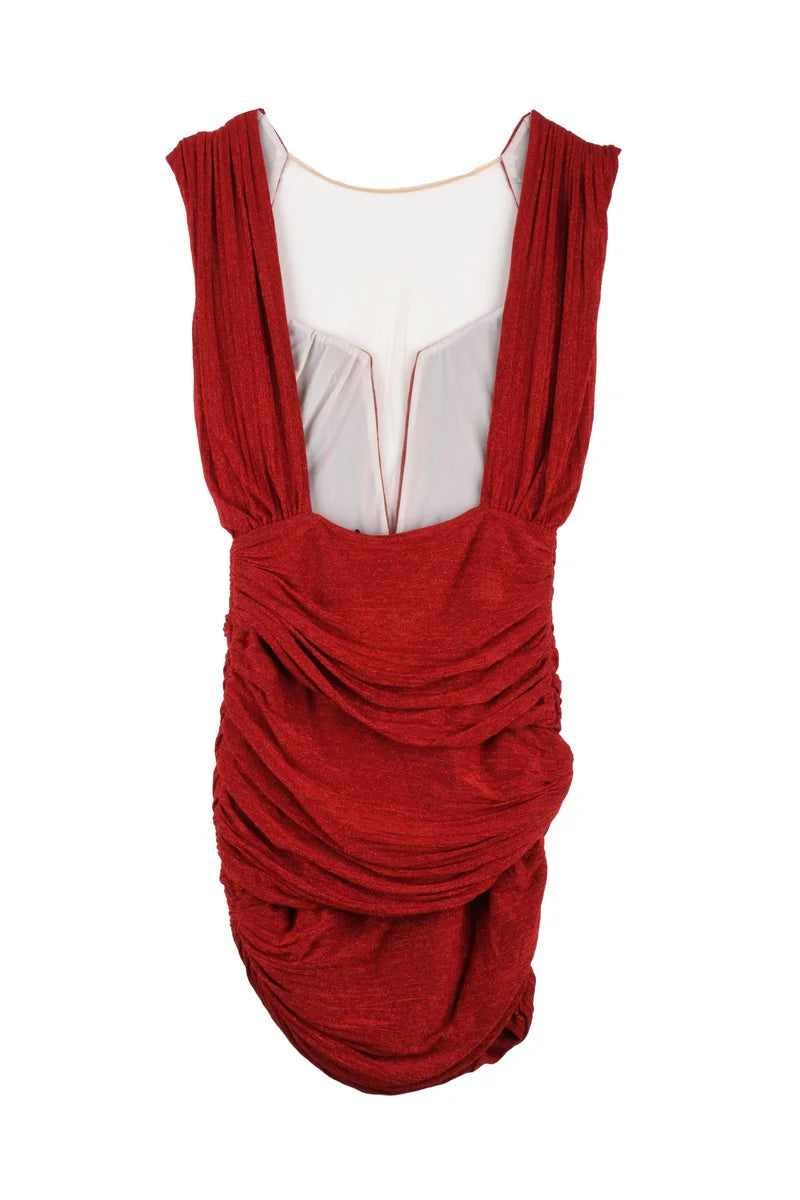 Lamé Mini Dress - Red