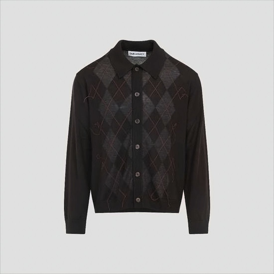 Argyle Pattern Cardigan with Pointed Collar