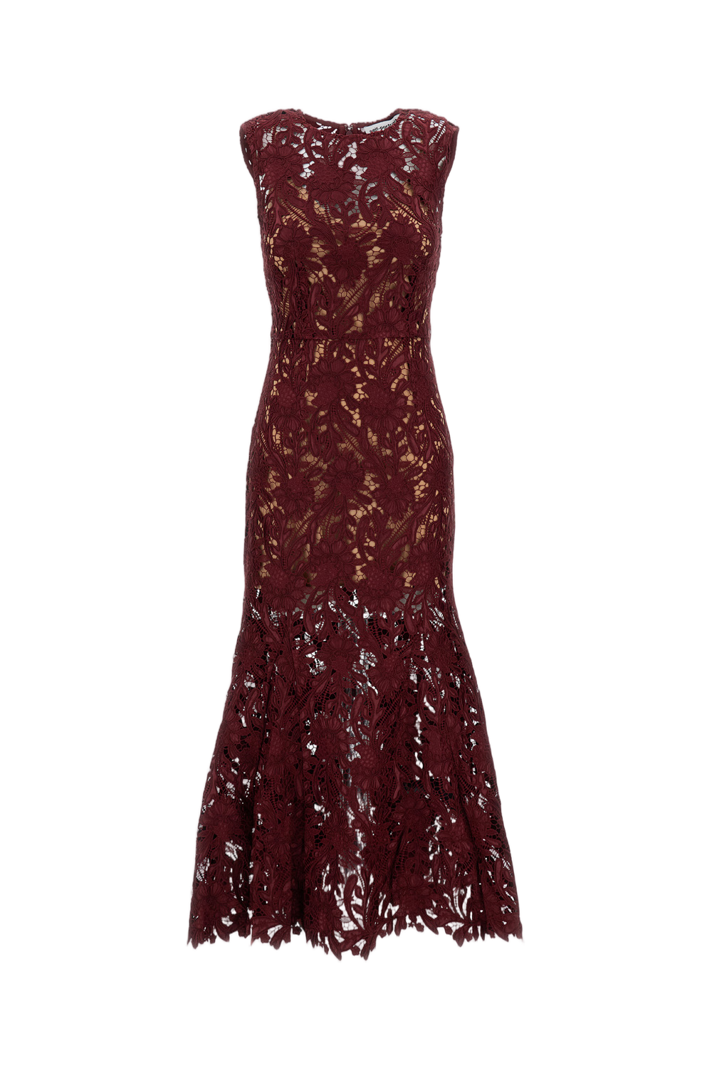 Burgundy Guipure Lace Midi Dress