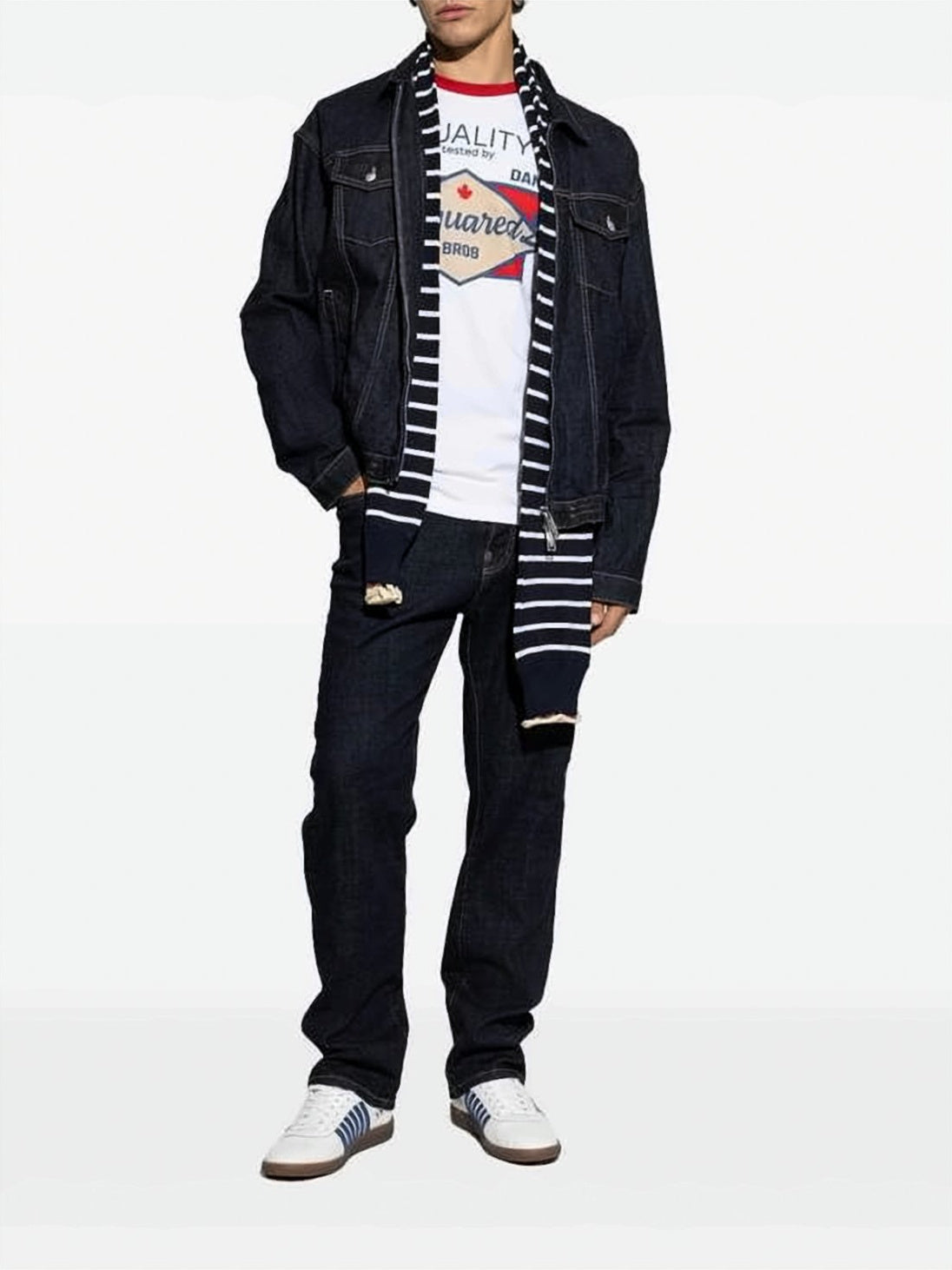 Dark Indigo Straight-Leg Denim Pants with Signature Details