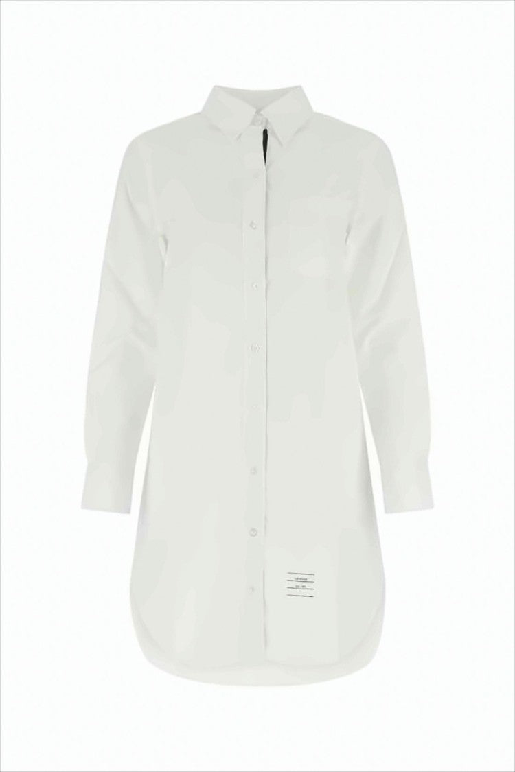 Classic Shirt Midi Dress with Curved Hem and Branded Detail