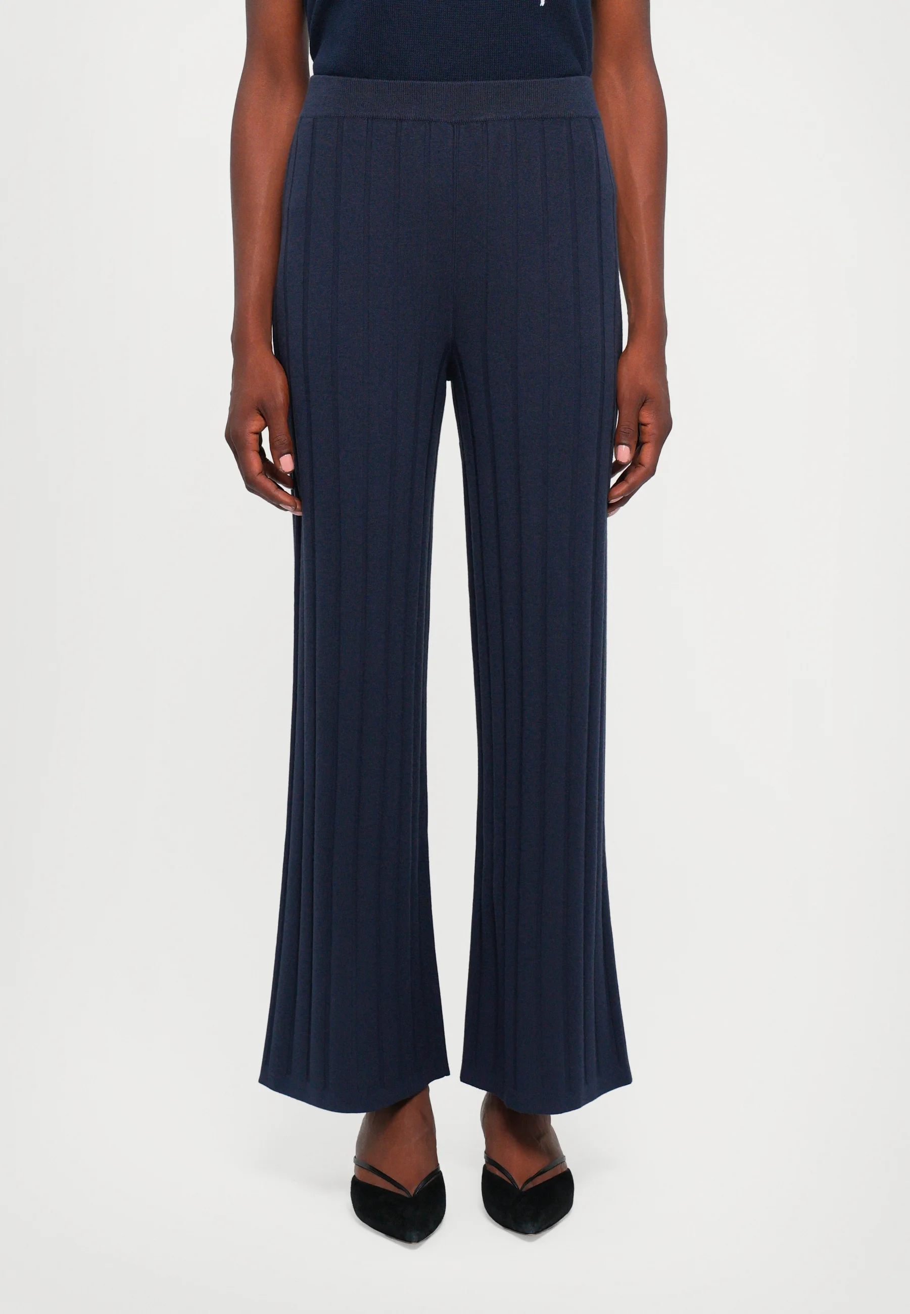 Ribbed Wide-Leg Pants With Relaxed Fit