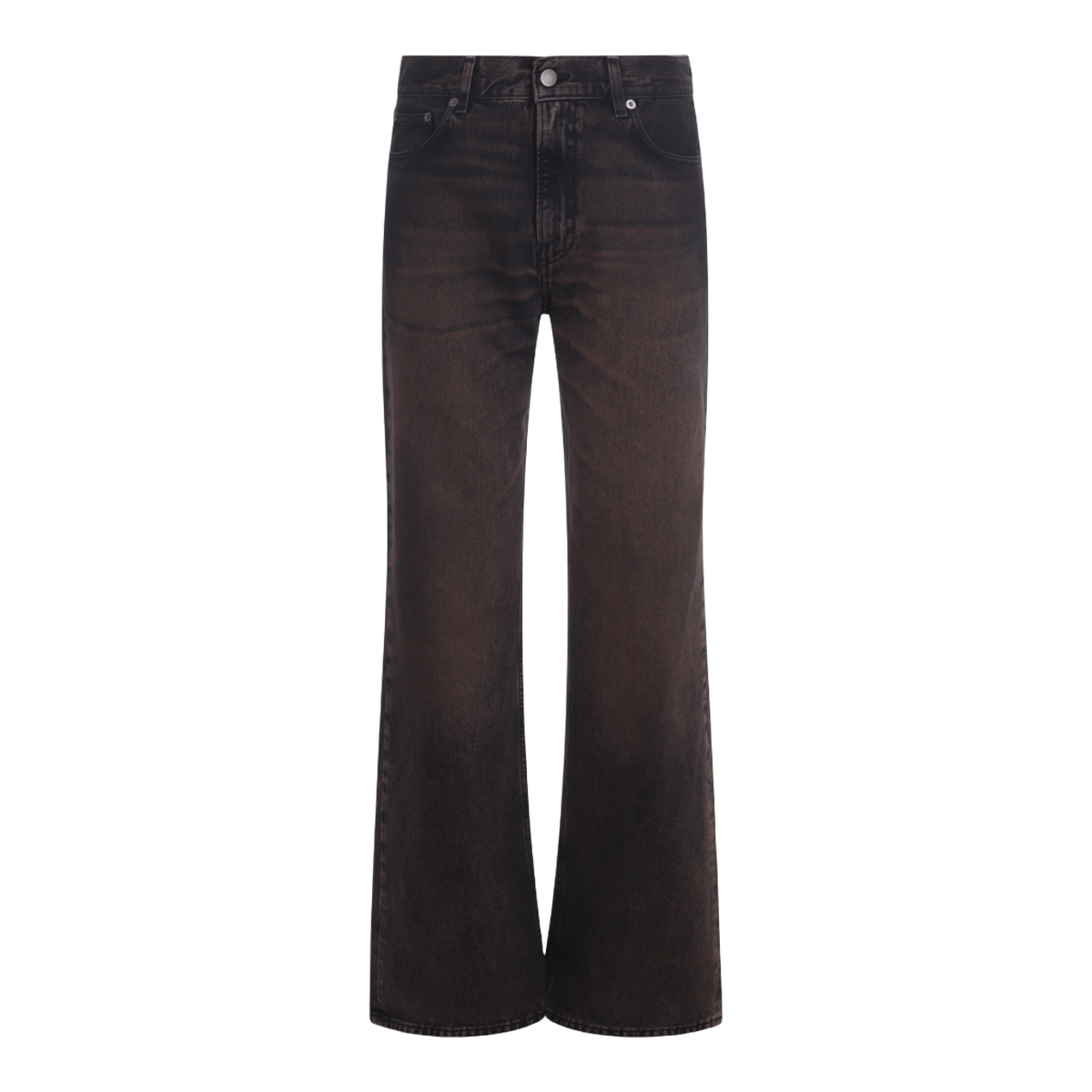 High-Waisted Flared Jeans with Washed Black Finish