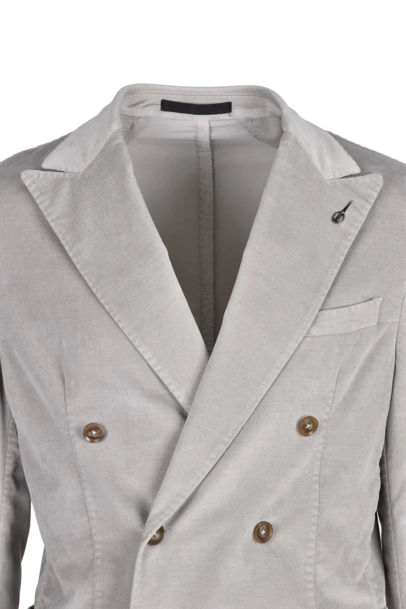 Double-Breasted Velvet Jacket - Light Grey