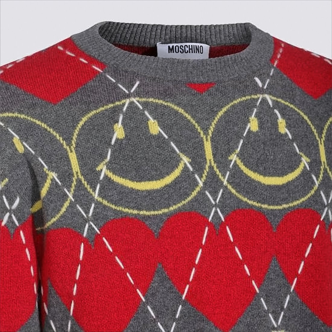 Grey Argyle Pattern Sweater with Playful Motifs