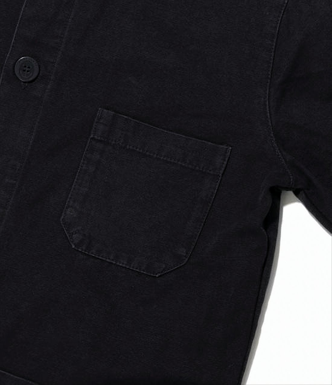 Button-Up Black Cotton Jacket with Pointed Collar and Patch Pockets