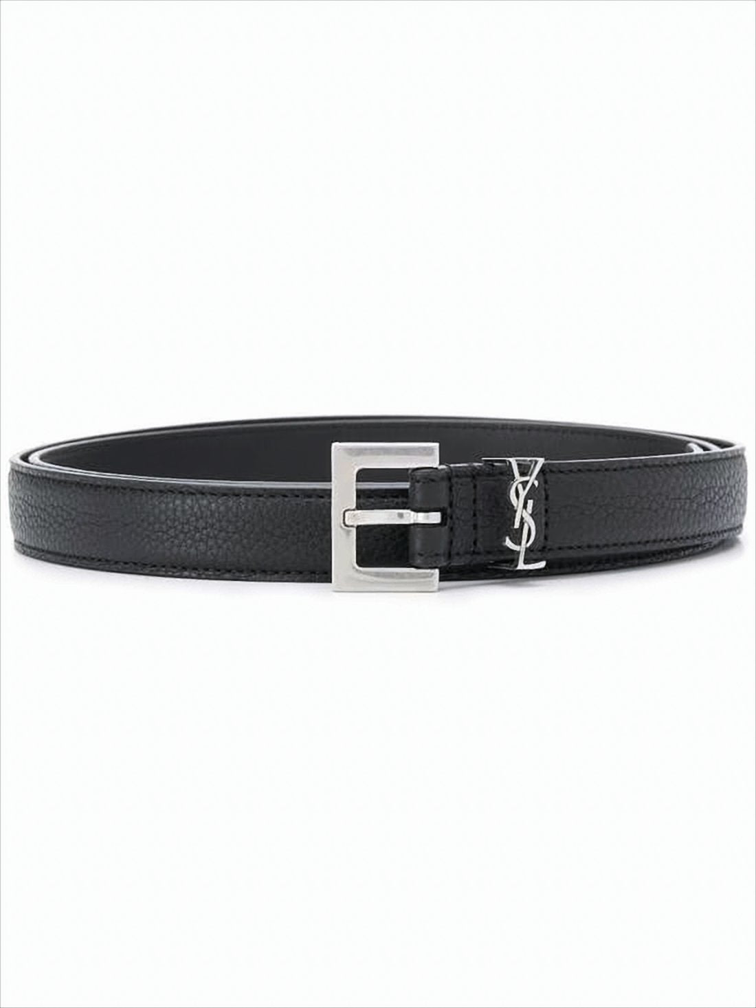 Textured Calf Leather Belt with Silver Buckle Detail