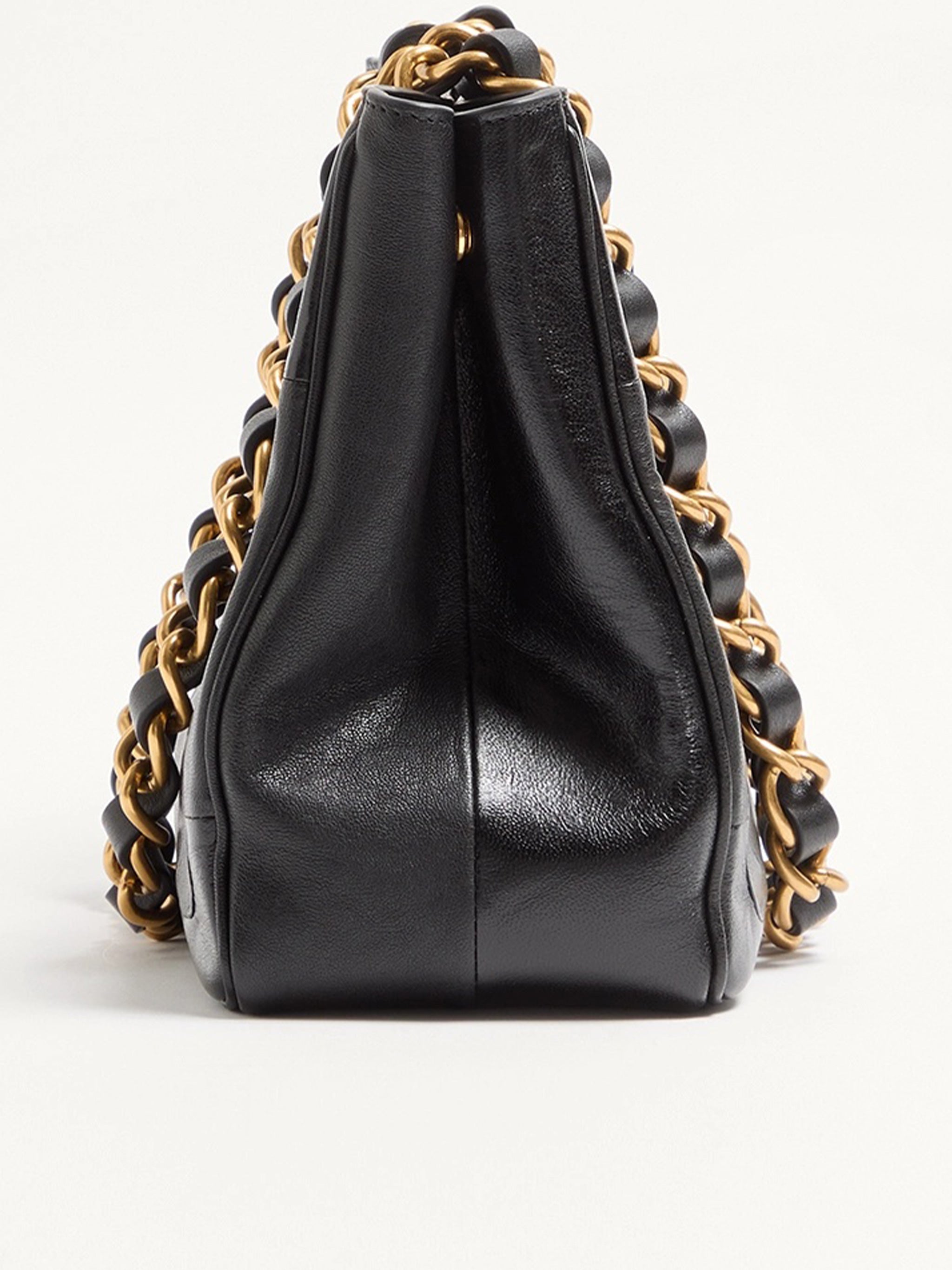 Black Laseine Chevron Nappa Leather Tote