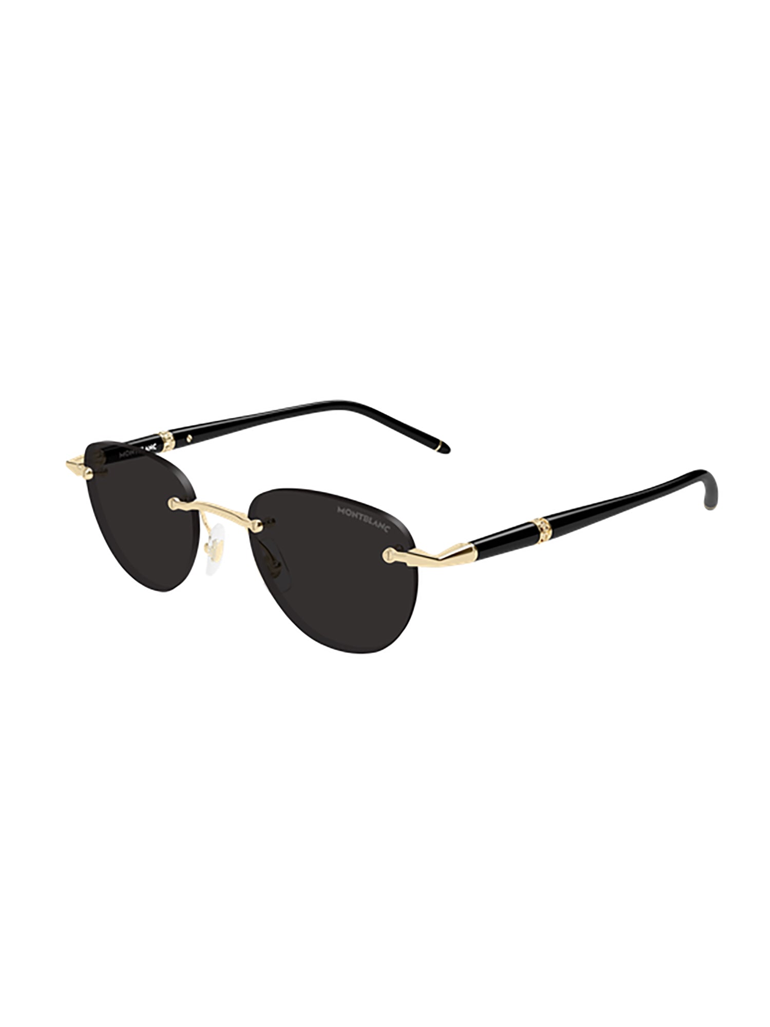 Rimless Black Metal Sunglasses With Gold Accents