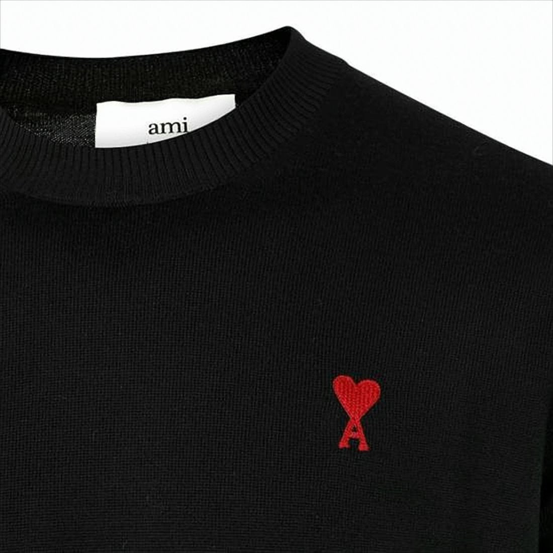 Classic Black Wool Sweater With Heart Emblem