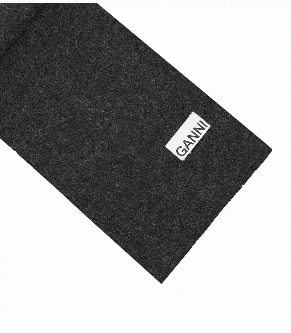 Rectangular Wool Scarf with Logo Detail