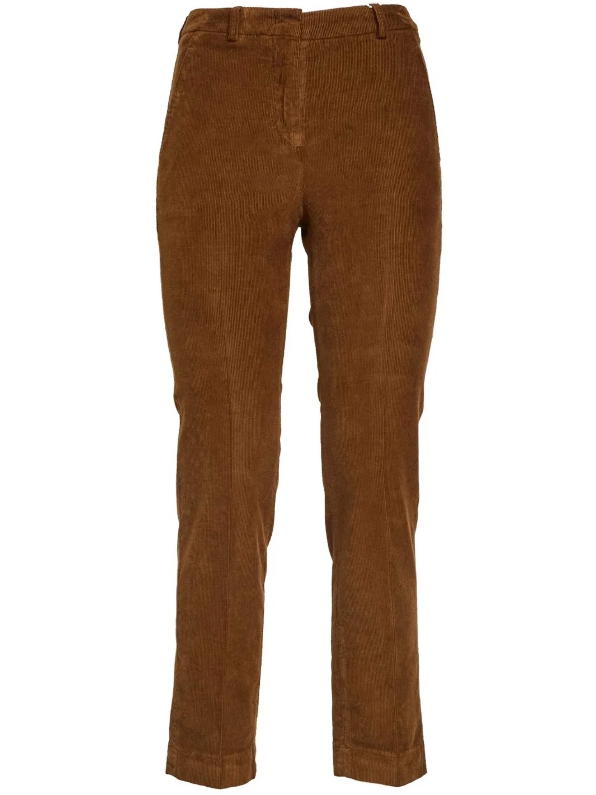 Brown Tailored Straight-Leg Textured Pants
