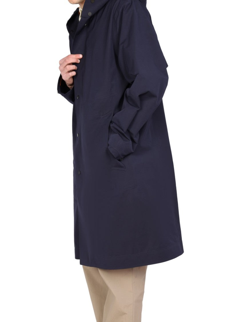 Hooded Trench Coat With Tall Neck