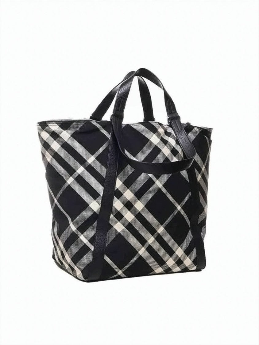 Black and Beige Check Tote Bag