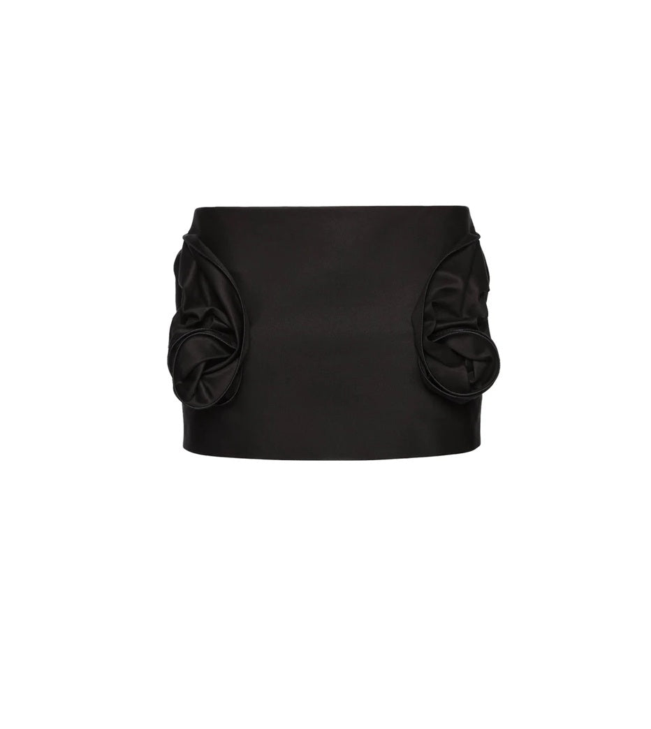 Cotton Mini Skirt with Sculptural Rose Appliqués