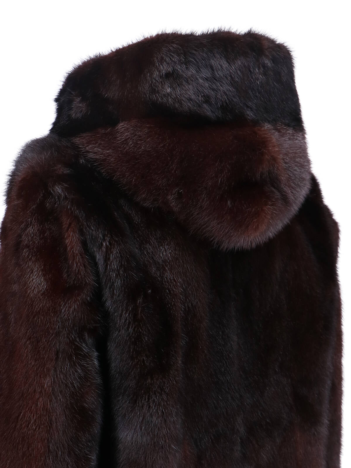 Dark Brown Mink Fur Jacket With Hood And Zip Closure
