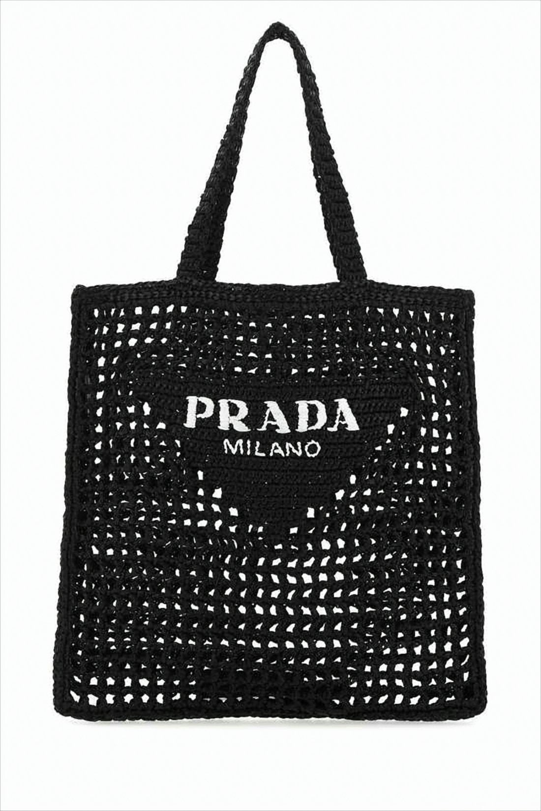 Black Woven Raffia Shoulder Bag