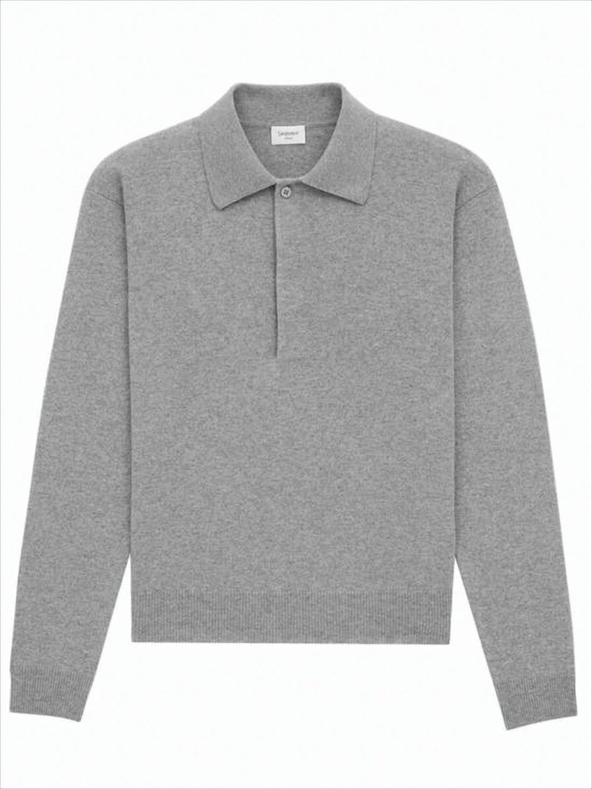 Wool Long-Sleeve Polo Shirt with Classic Collar