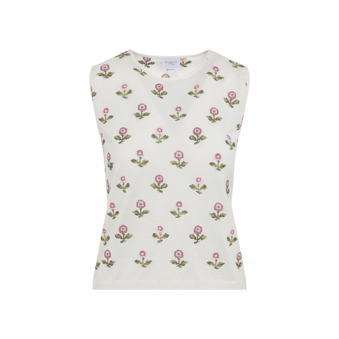 Fitted Floral-Patterned Cashmere-Silk Top