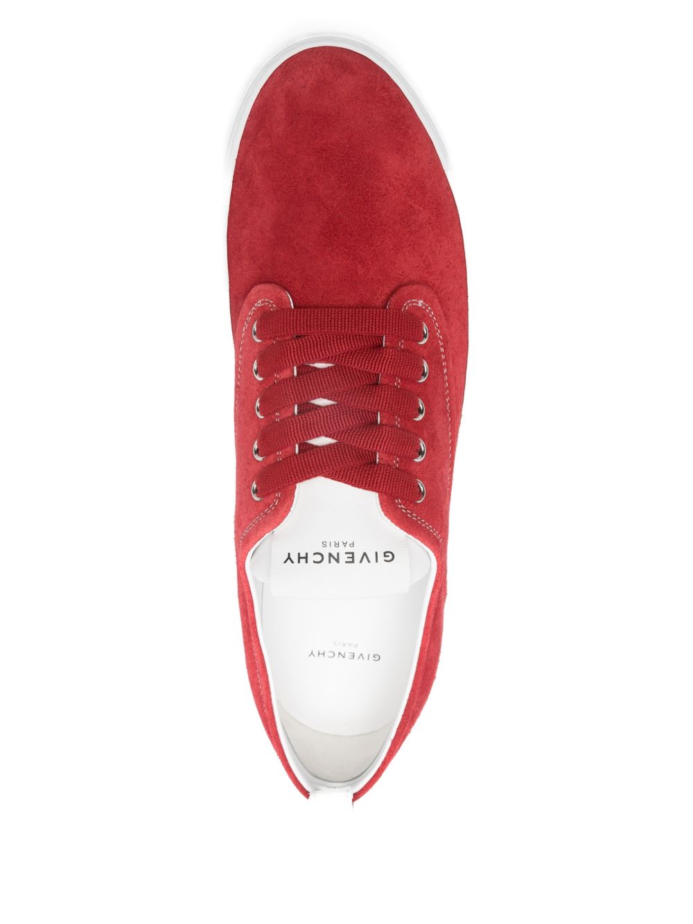 Red Suede Low-Top Sneakers With Topstitching