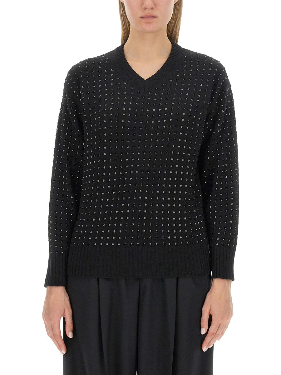 Textured V-Neck Oversized Knit Sweater