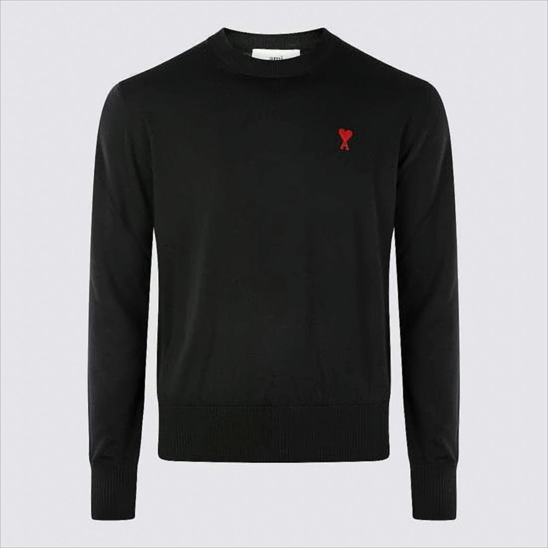 Classic Black Wool Sweater With Heart Emblem