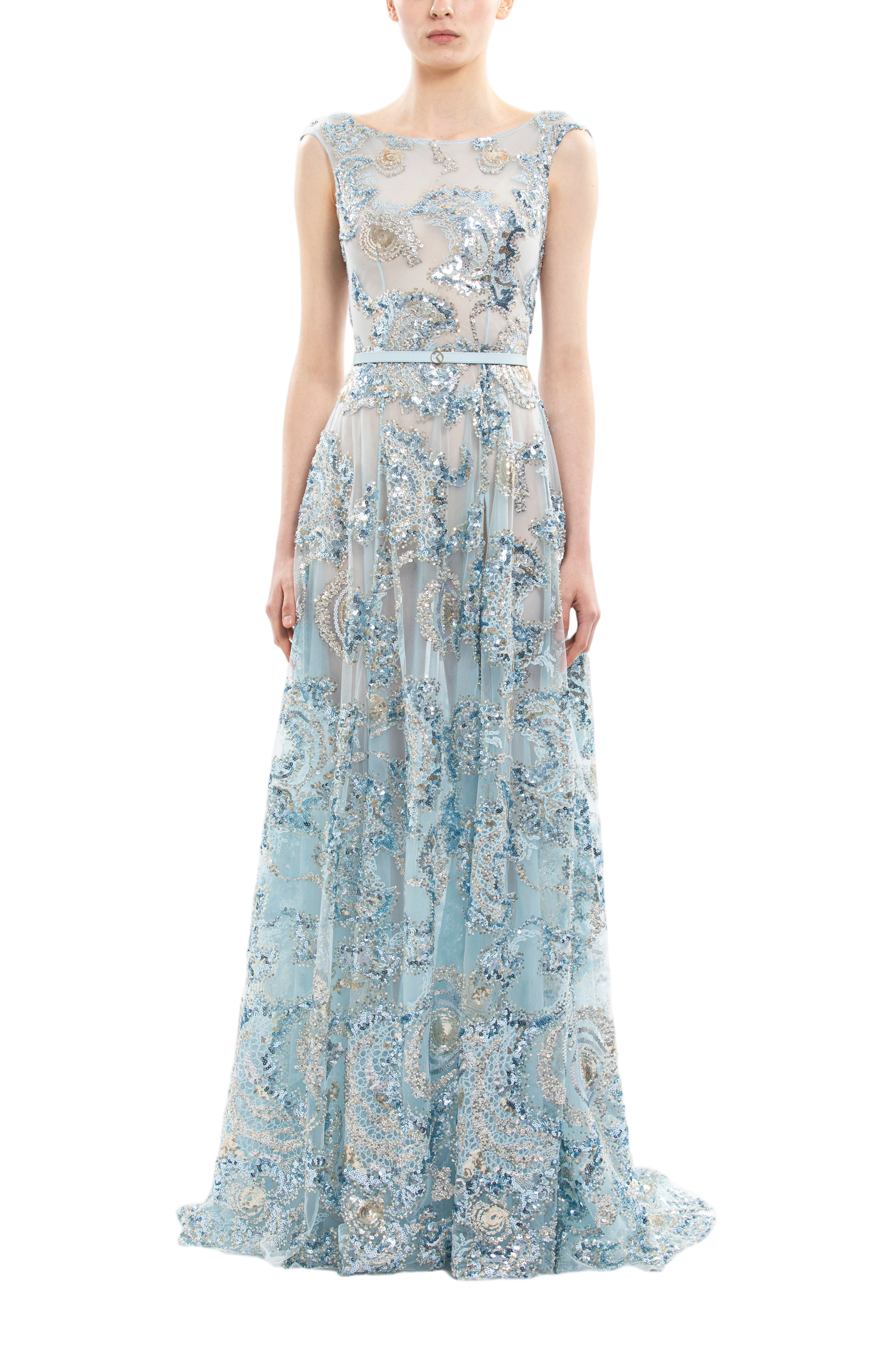 Embroidered Tulle Long Dress