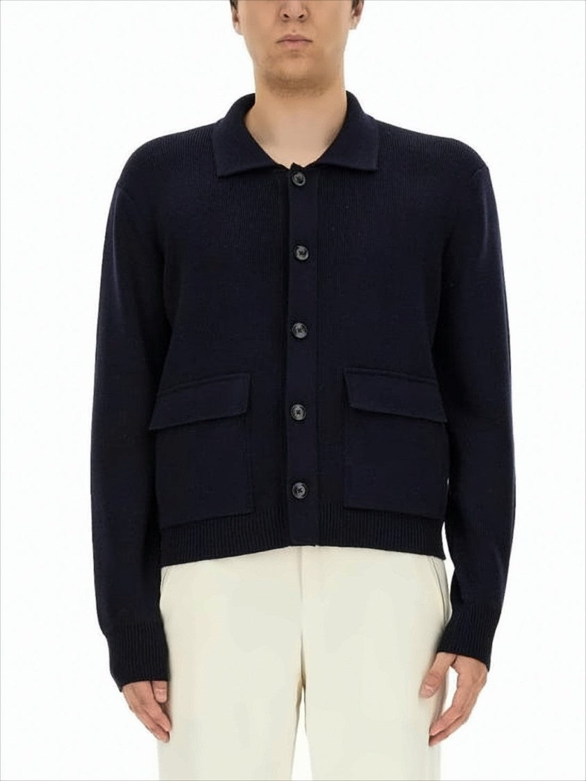 Deep Navy Knit Cardigan with Ribbed Cuffs