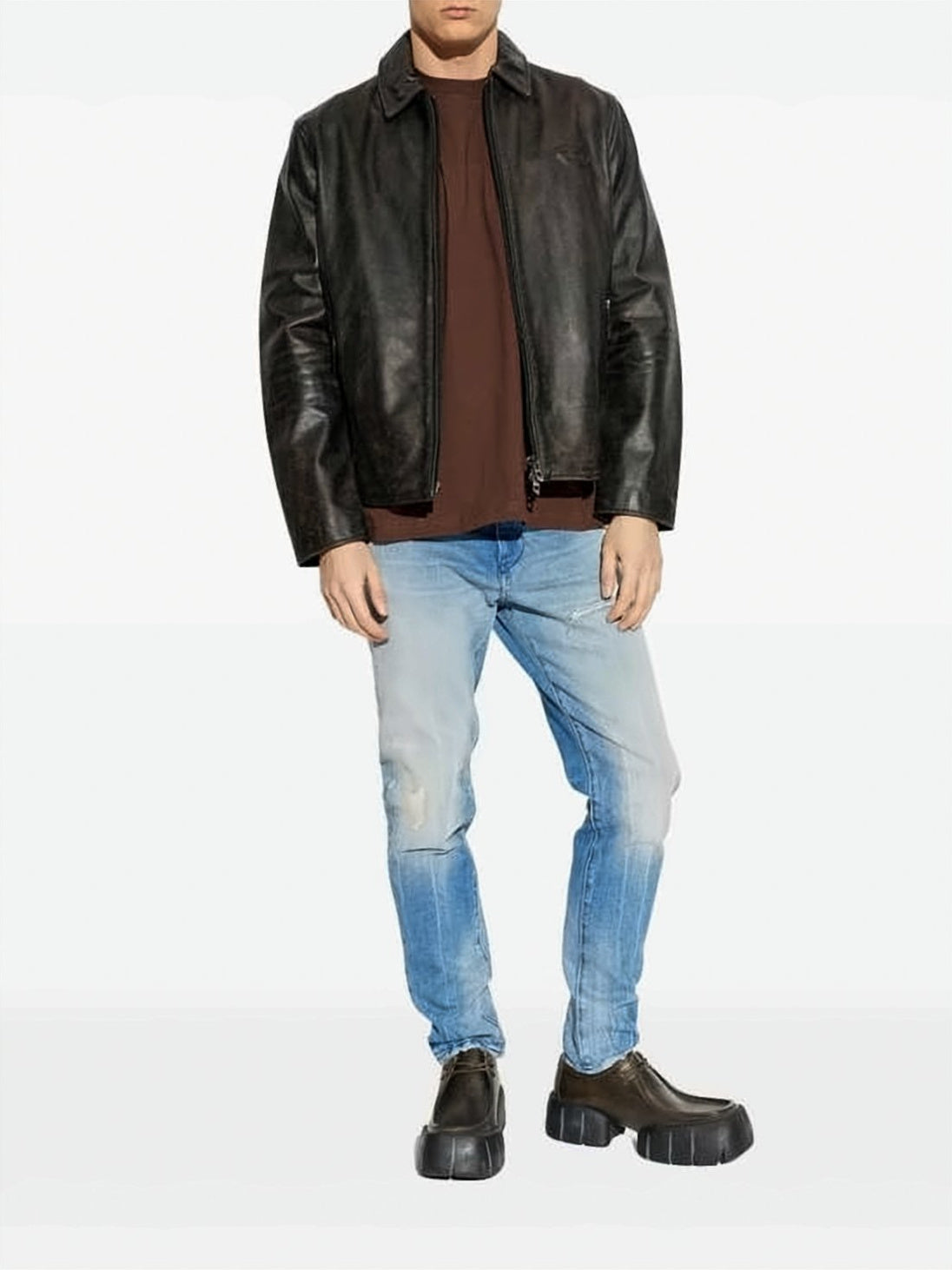 Slim-Fit Distressed Denim Jeans with Tapered Leg