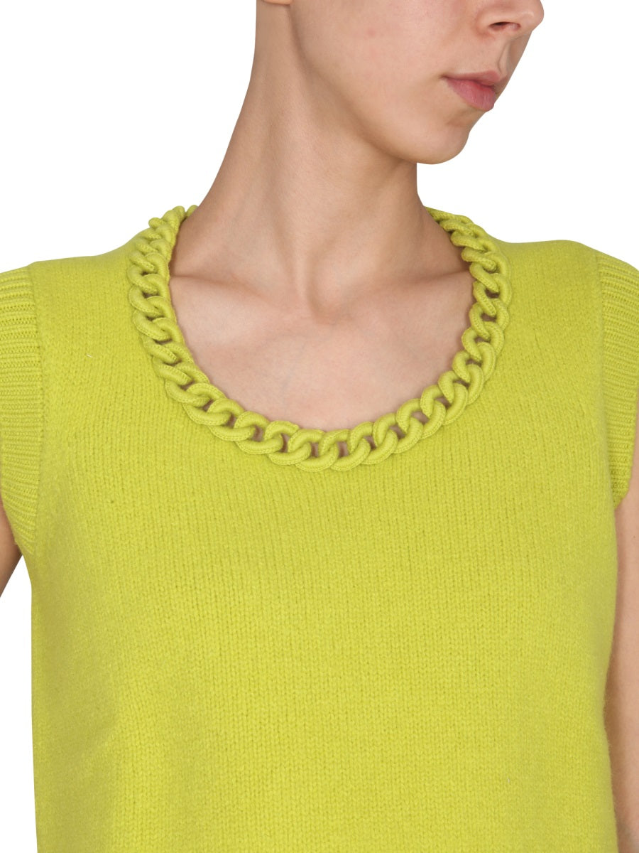 Wool Vest with Intricate Crochet Chain Design