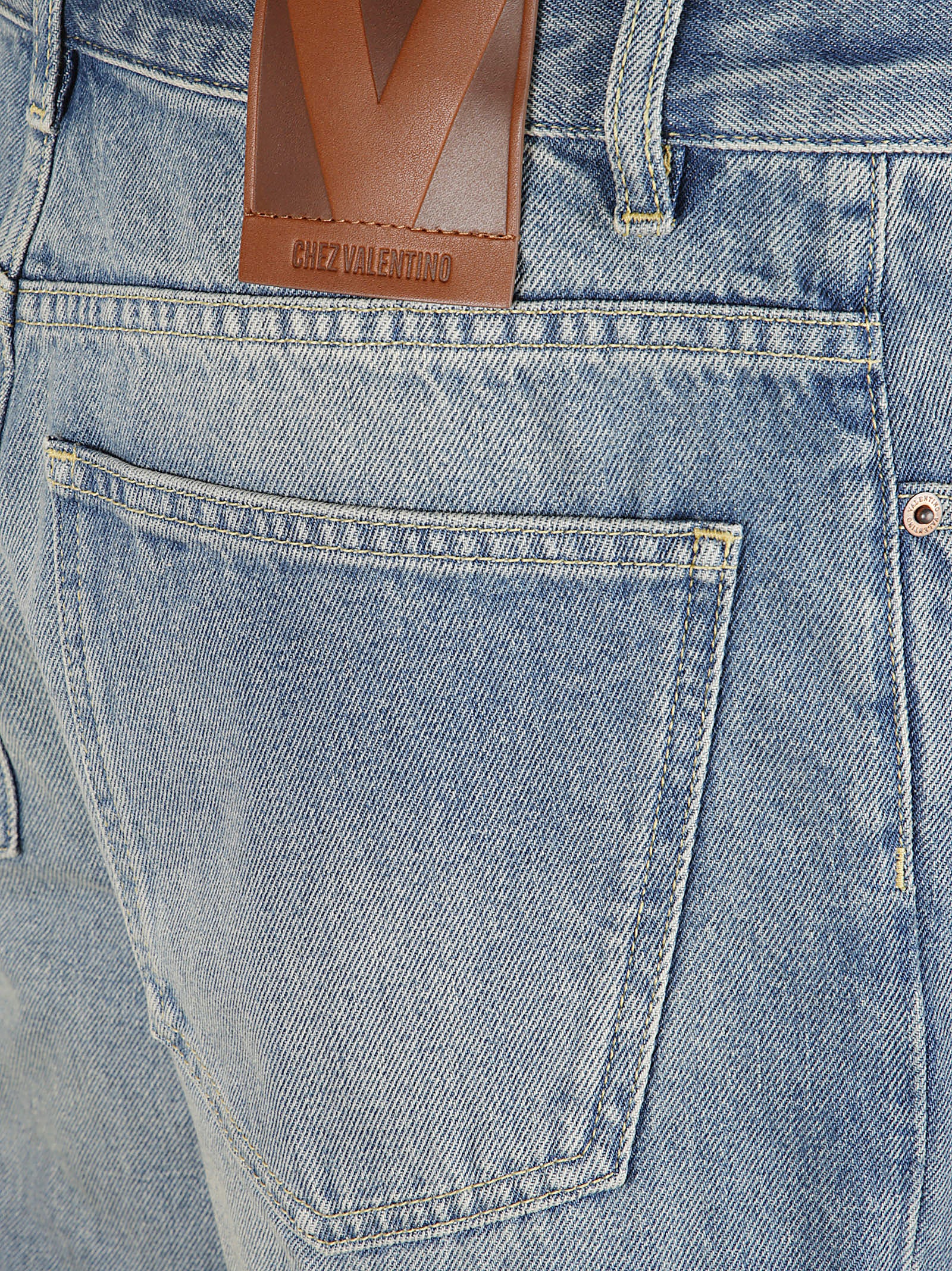 Stonewashed Denim Jeans With Central Ironed Pleats