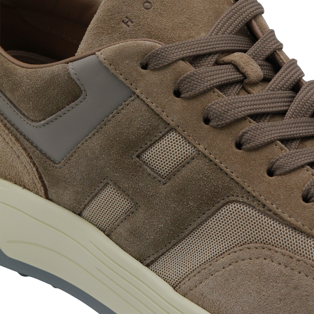 Beige Suede and Mesh Sneakers with Sole