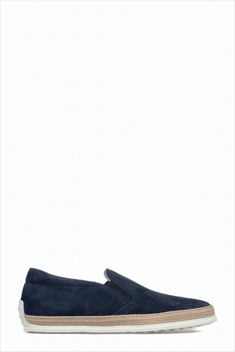 Slip-On Blue Suede and Leather Sneakers with Textured Sole
