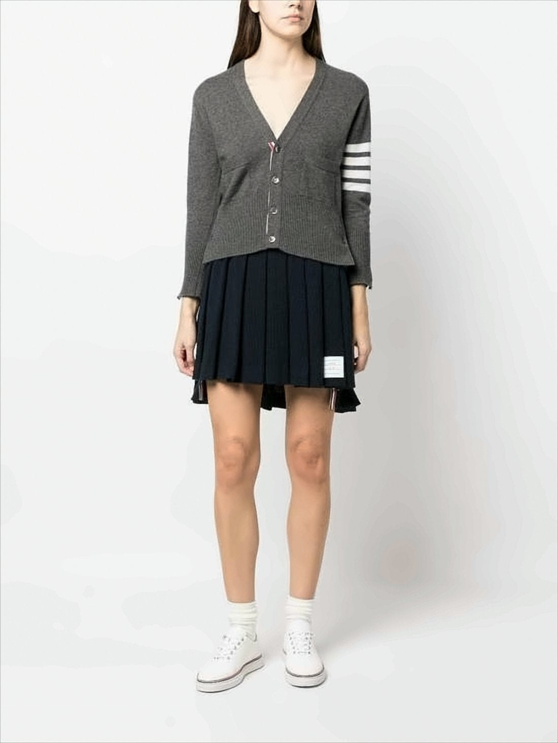 Pleated Mini Skirt with Structured Waistband and Striped Trim