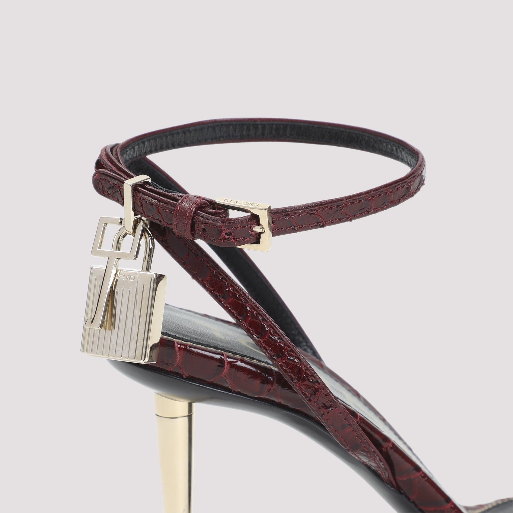 Burgundy Leather High-Heeled Sandals