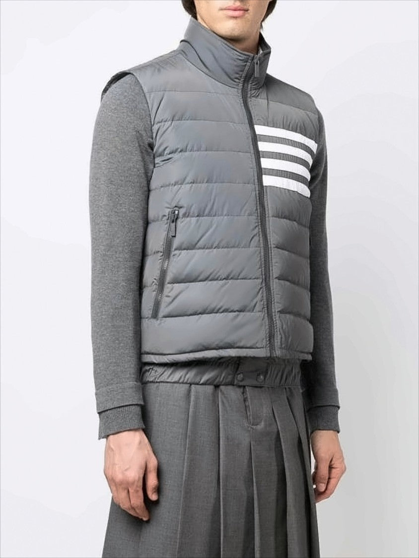 Padded Grey Vest with High Collar and Signature Stripes