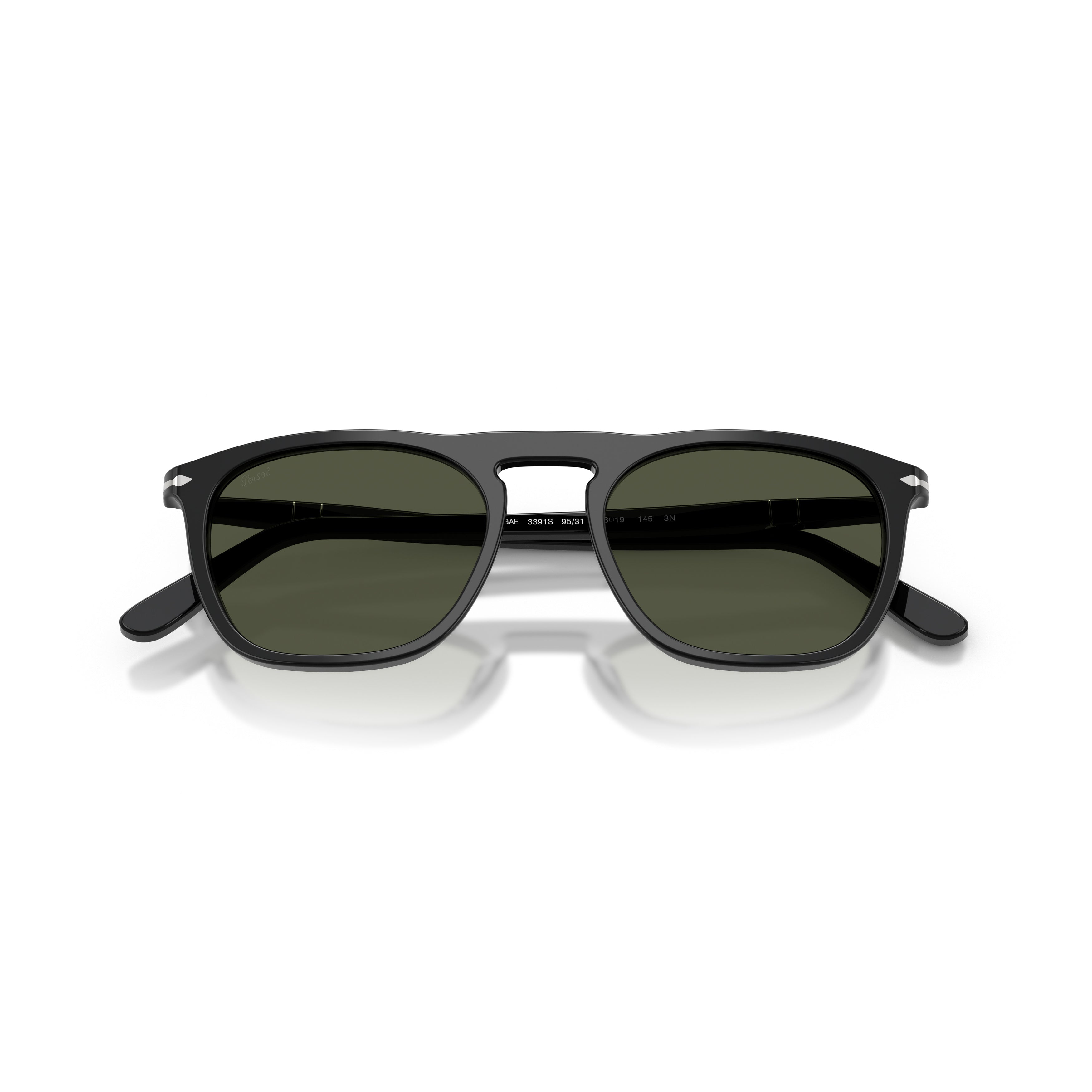 0po3391s Classic Black Acetate Sunglasses with Dark Green Lenses