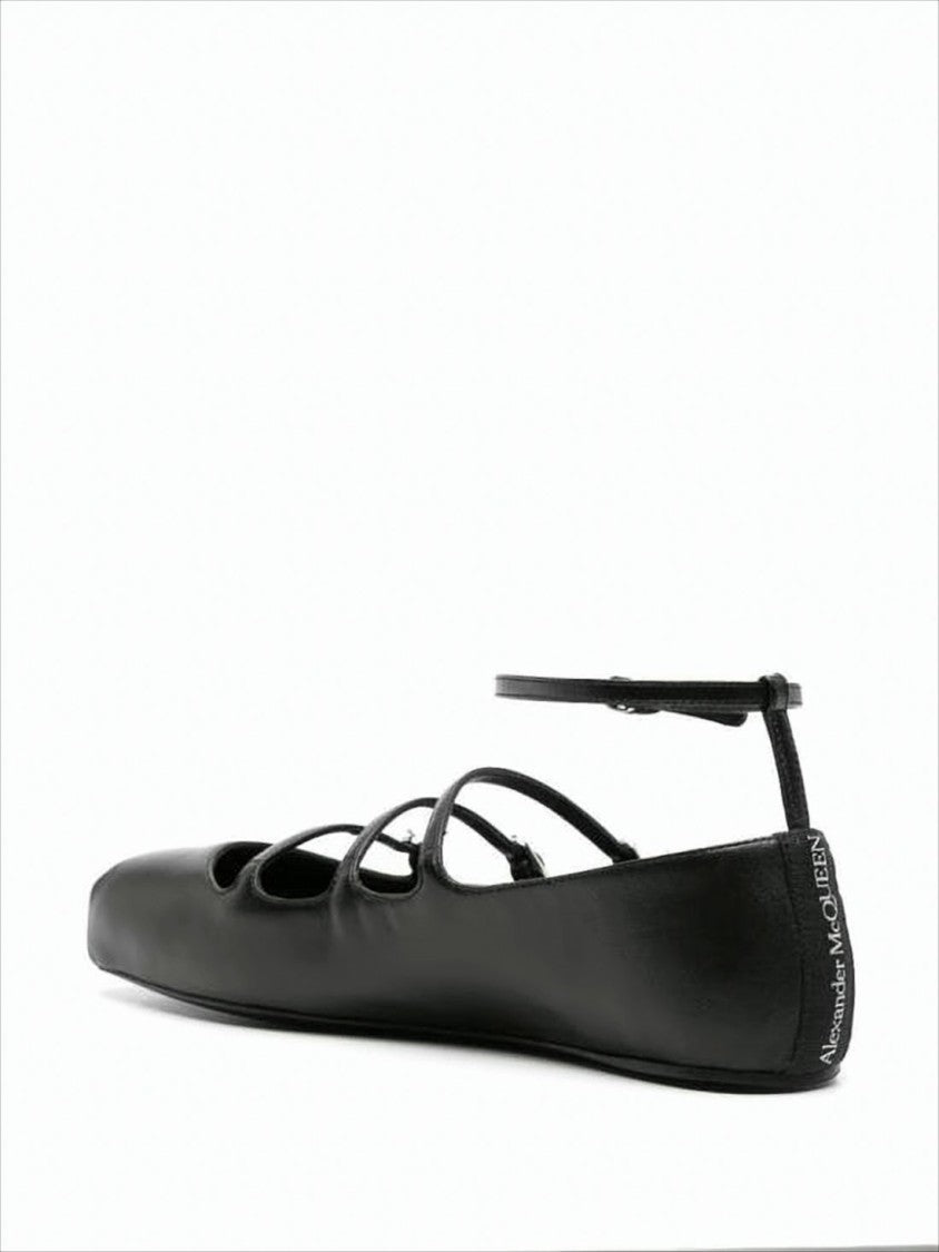 Square Toe Flat Shoes with Three Strap Design