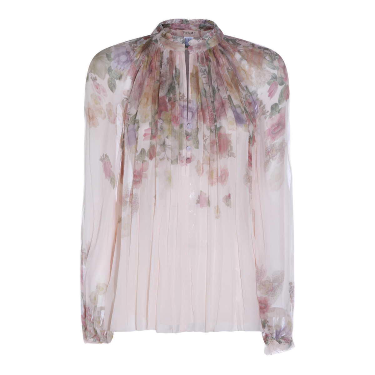 Sheer Floral Print Blouse With Puff Sleeves