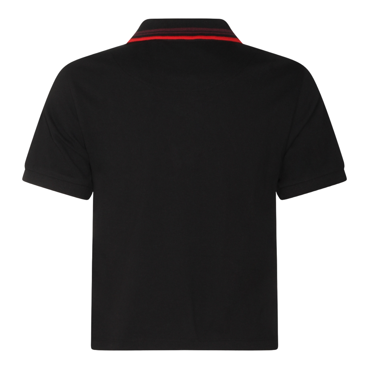 Cropped Black Polo Shirt with Striped Collar