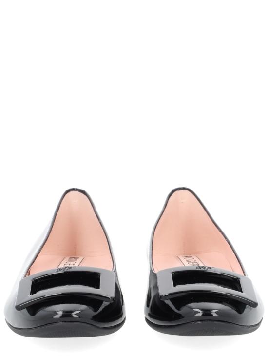 Patent Leather Flat Shoes with Rectangular Buckle Detail
