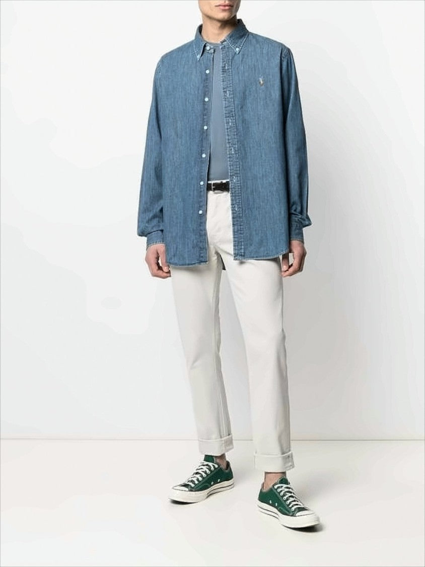 Classic Blue Denim Shirt with Button-Down Collar