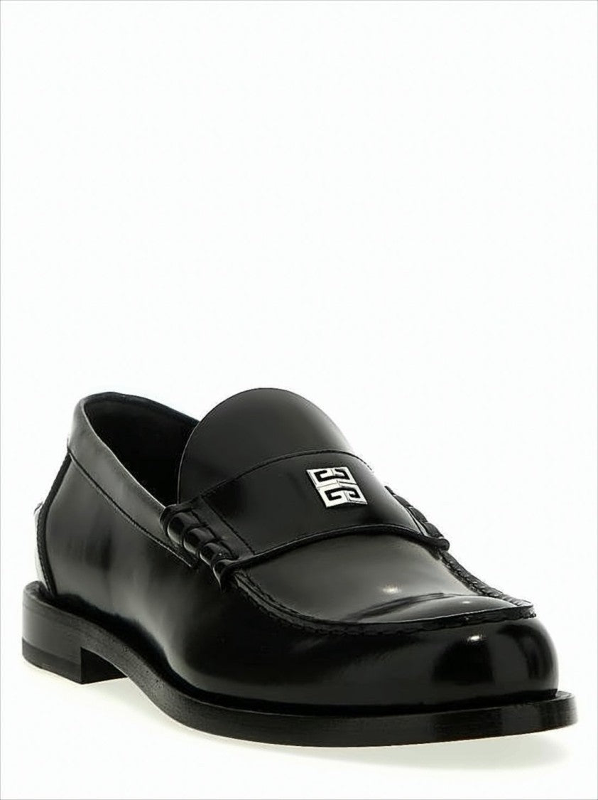Polished Black Calf Leather Loafers with Iconic Emblem